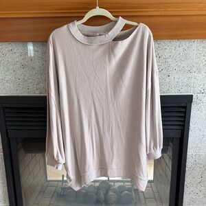 Free People Movement Women's Taupe Cutout Crewneck Top